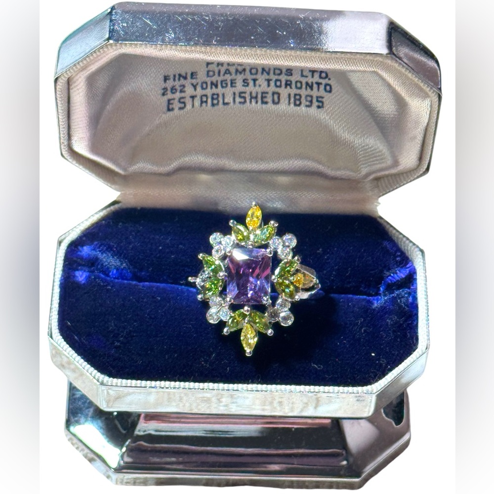 Sterling silver 925 fluit salad CZ simulated amethyst peridot gemstone ring